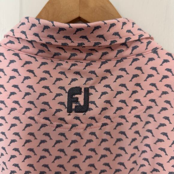 FootJoy Lisle Leaping Dolphins Golf Polo Shirt Men's 2XL Pink Gray Graphic Sport - Picture 5 of 7